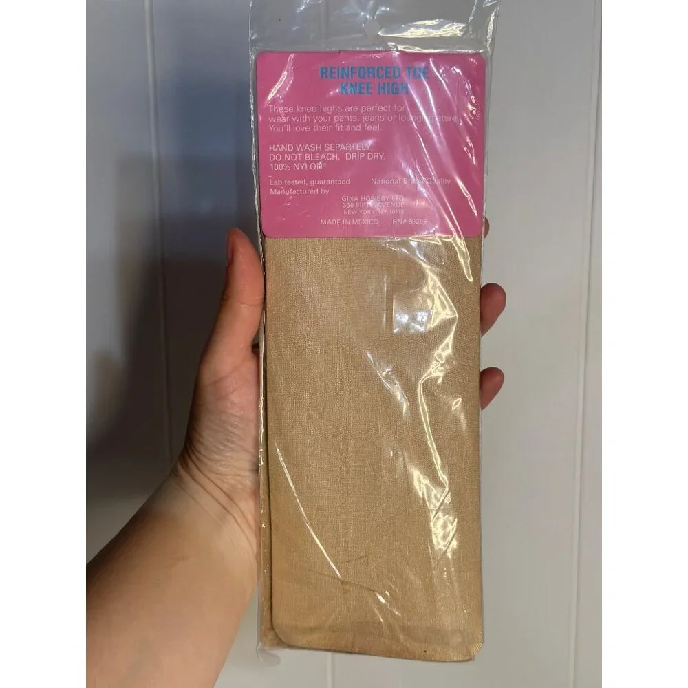 VTG Queen Size Knee Highs Stockings 3 Pairs Reinforced Toe Nylons NOS Sealed‎